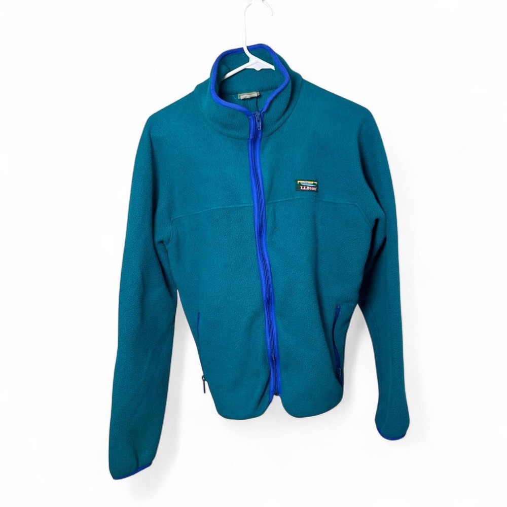Vintage LL Bean Jacket Womens Medium green Fleece Full Zip Outdoor USA 90s Hike